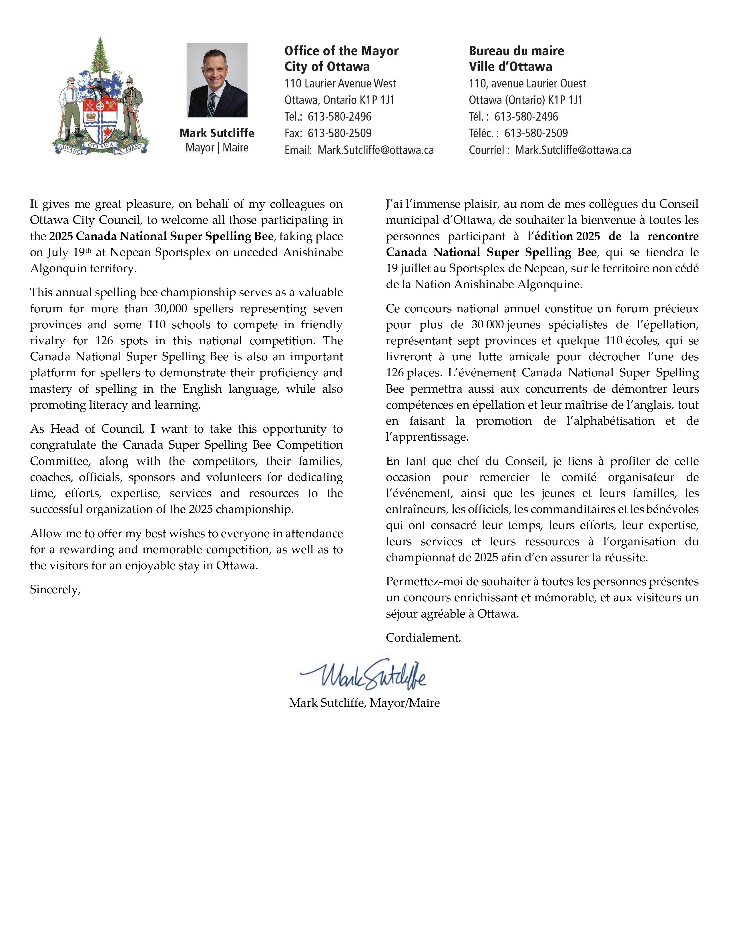 Mayor Mark Sutcliffe's Letter