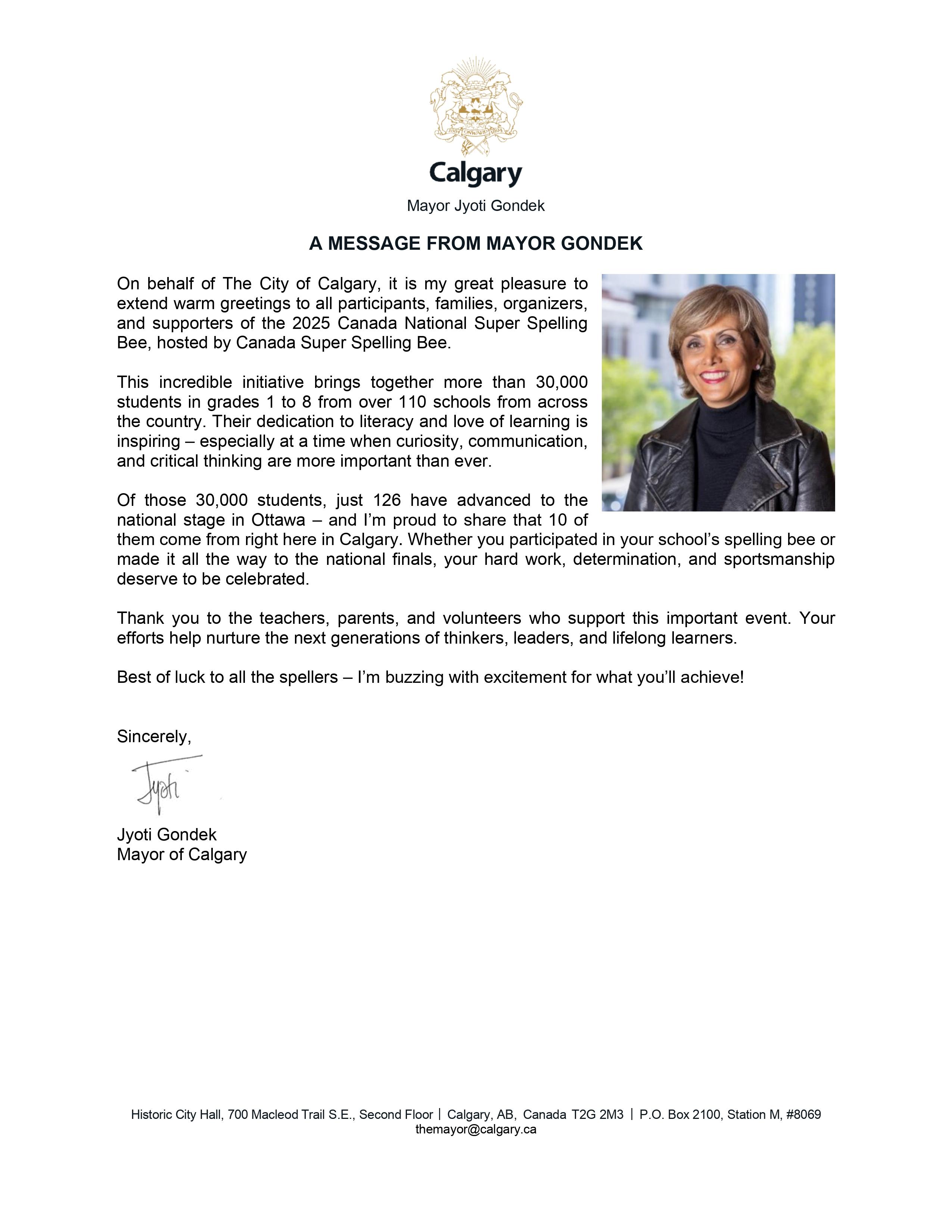 Mayor Jyoti Gondek's Letter